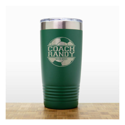 Green - Soccer Coach Insulated Tumbler - 20 oz Insulated Tumbler - Copyright Hues in Glass