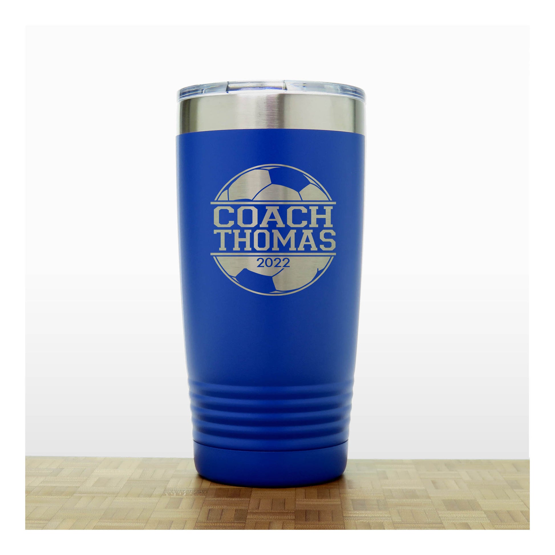 Blue - Soccer Coach Insulated Tumbler - 20 oz Insulated Tumbler - Copyright Hues in Glass
