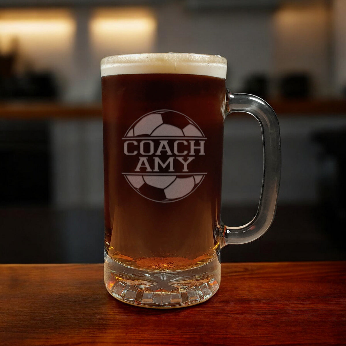 Soccer Coach 16oz Engraved Beer Mug - Personalized Gift - Free Personalization