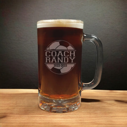 Soccer Coach 16oz Engraved Beer Mug - Personalized Gift - Free Personalization