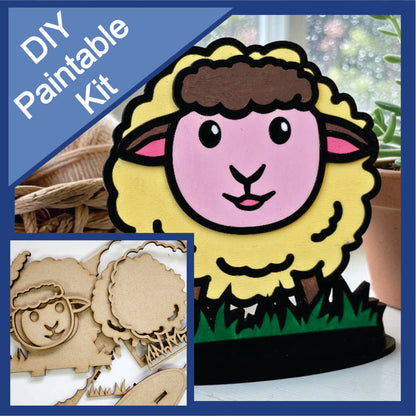 DIY Paintable Kit - Sheep - Unfinished - Animal Shelf Sitter Craft for Kids & Adults