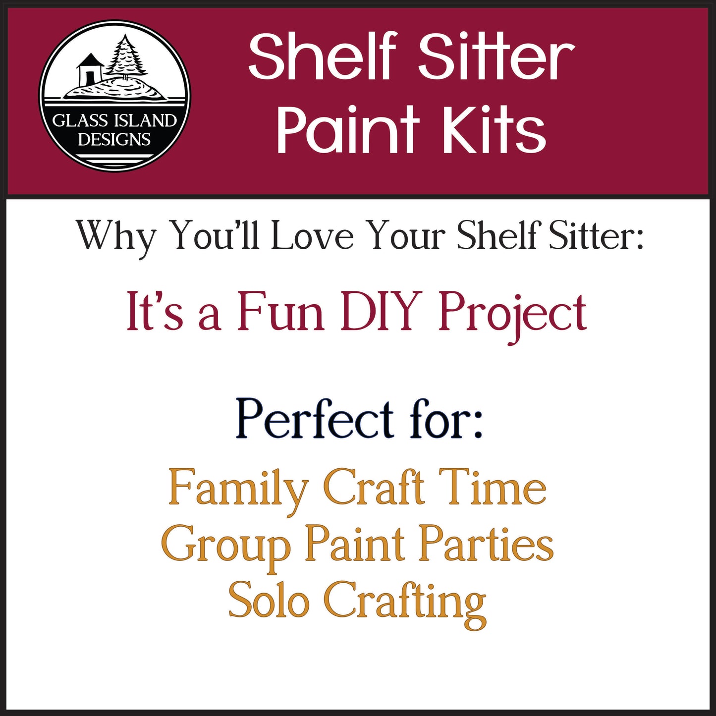 Advertisement for Shelf Sitter Paint Kits with text and logo on a white background