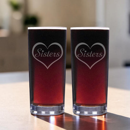Sisters 15oz Cooler Glass - Deep Sand Etched Water Tumbler