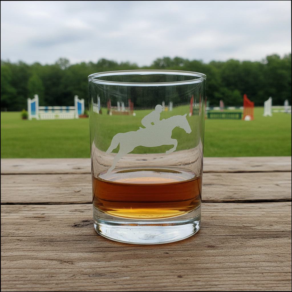 Horse & Rider Etched Whiskey Glass – 13oz Sand Carved Rocks Glass Gift