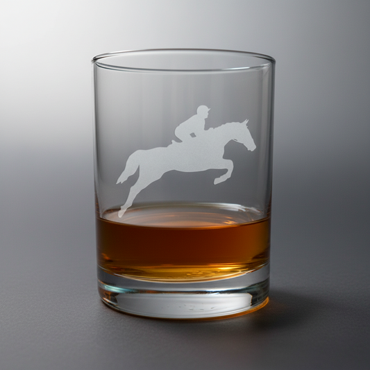 Horse & Rider Etched Whiskey Glass – 13oz Sand Carved Rocks Glass Gift
