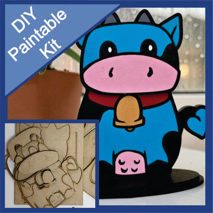 DIY Paintable Kit - Spotted Cow – Unfinished - Animal Shelf Sitter Craft for Kids & Adults