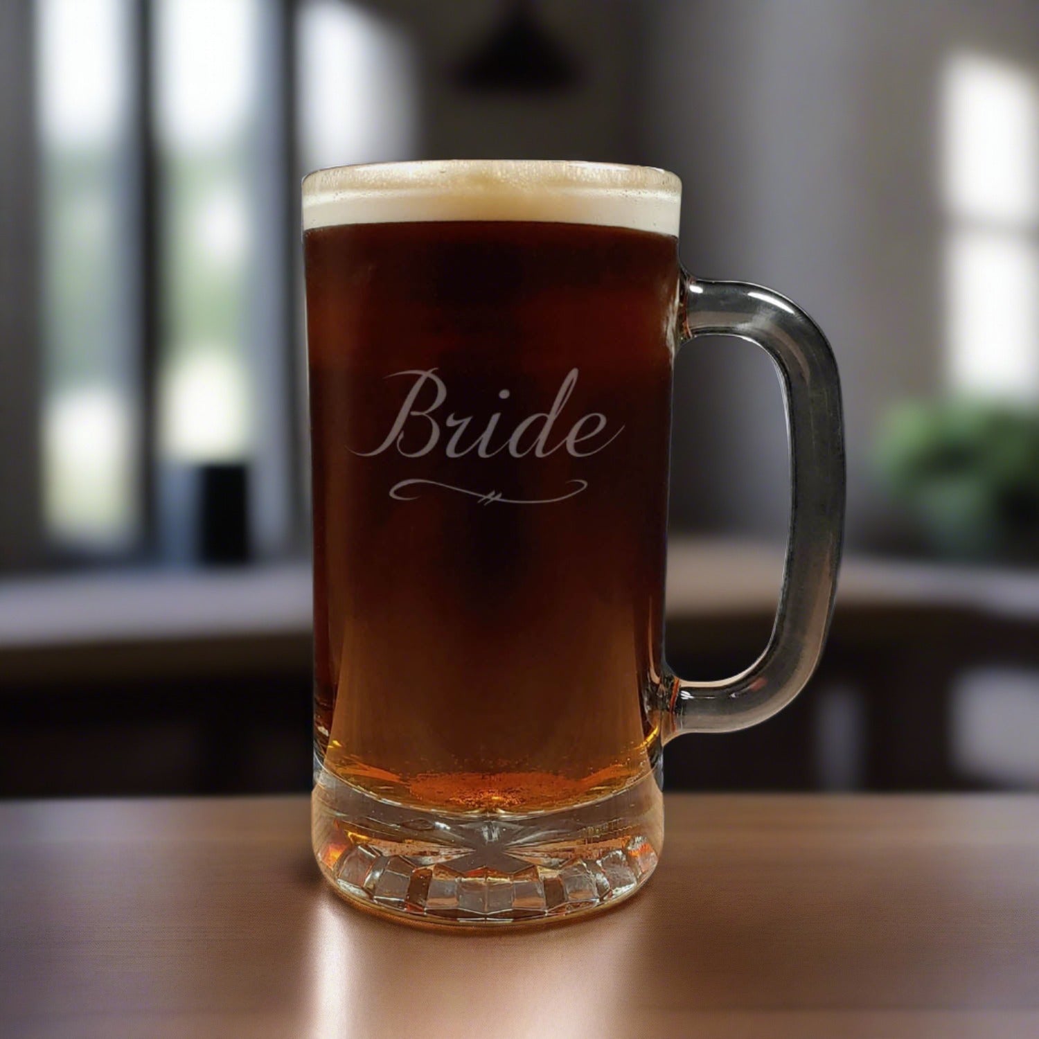 Bride Beer Mug design - Dark Beer - Copyright Hues in Glass