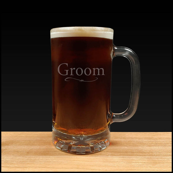 Groom Beer Mugs - copyright Hues in Glass