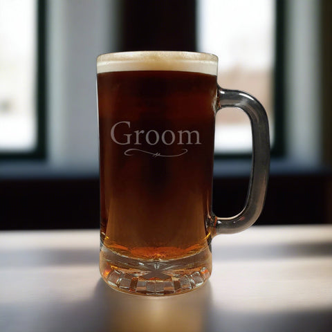 Groom Beer Mug design - Dark Beer - Copyright Hues in Glass