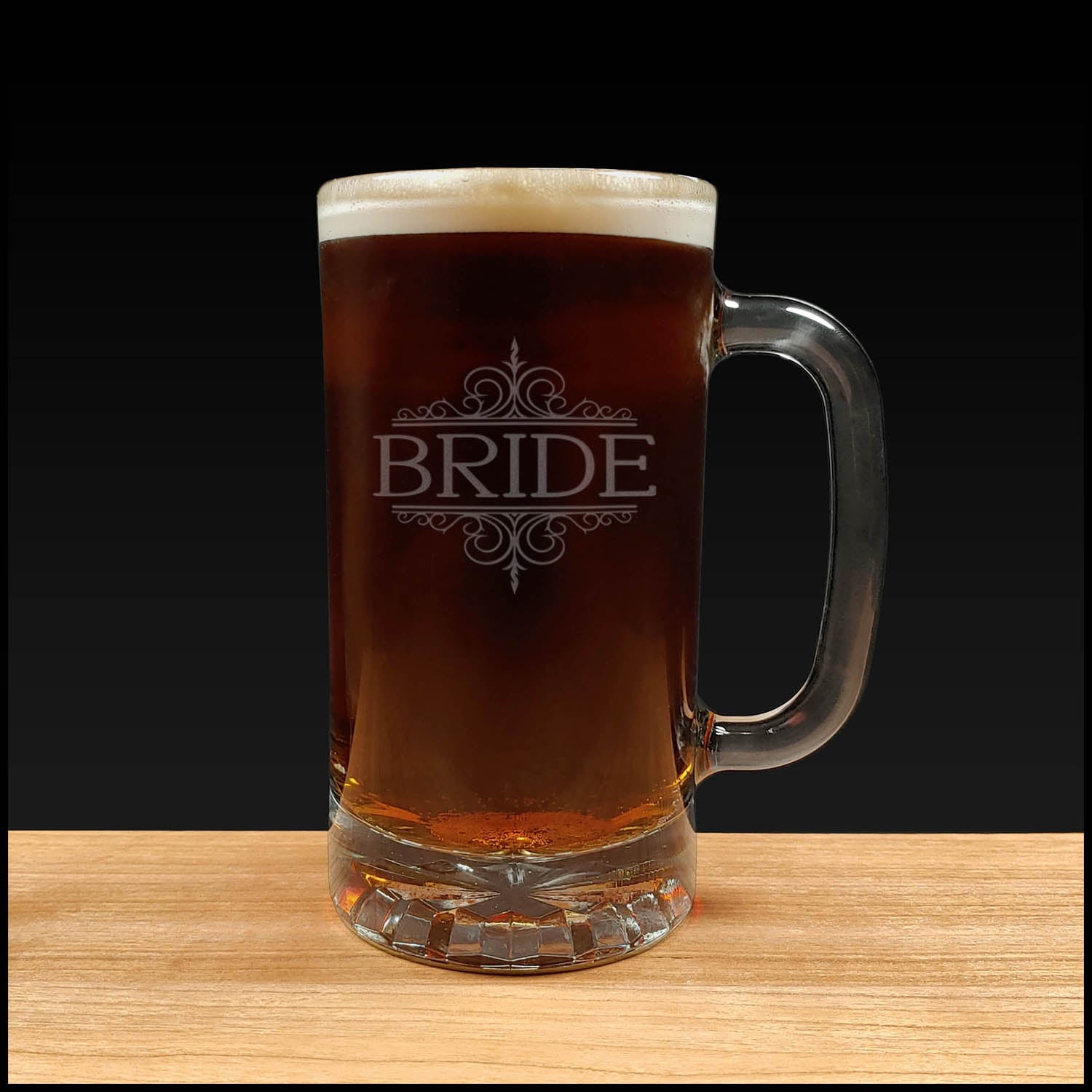 Classical Bride Beer Mug design - Dark Beer - Copyright Hues in Glass