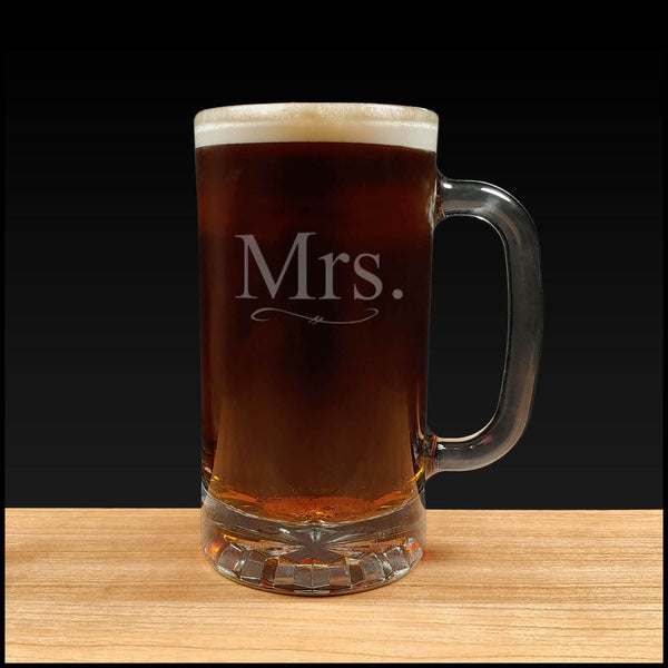 Engraved 16oz Beer Mug for Mr. and Mrs. - Set of 2 - Gift for Wedding or Anniversary,