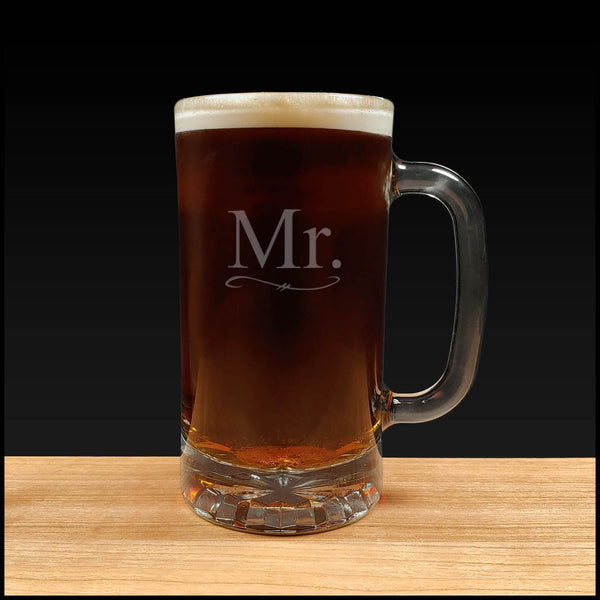 Engraved 16oz Beer Mug for Mr. and Mrs. - Set of 2 - Gift for Wedding or Anniversary,