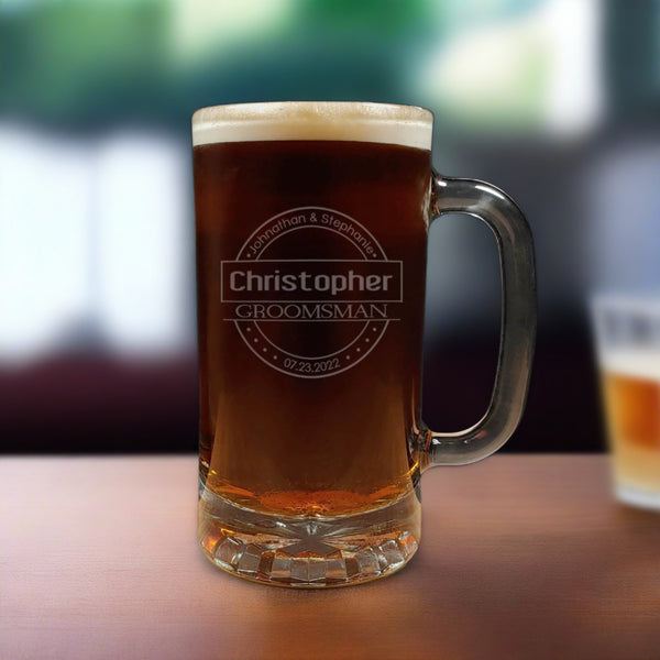 Groomsman Beer Mug - Dark Beer - Copyright Hues in Glass