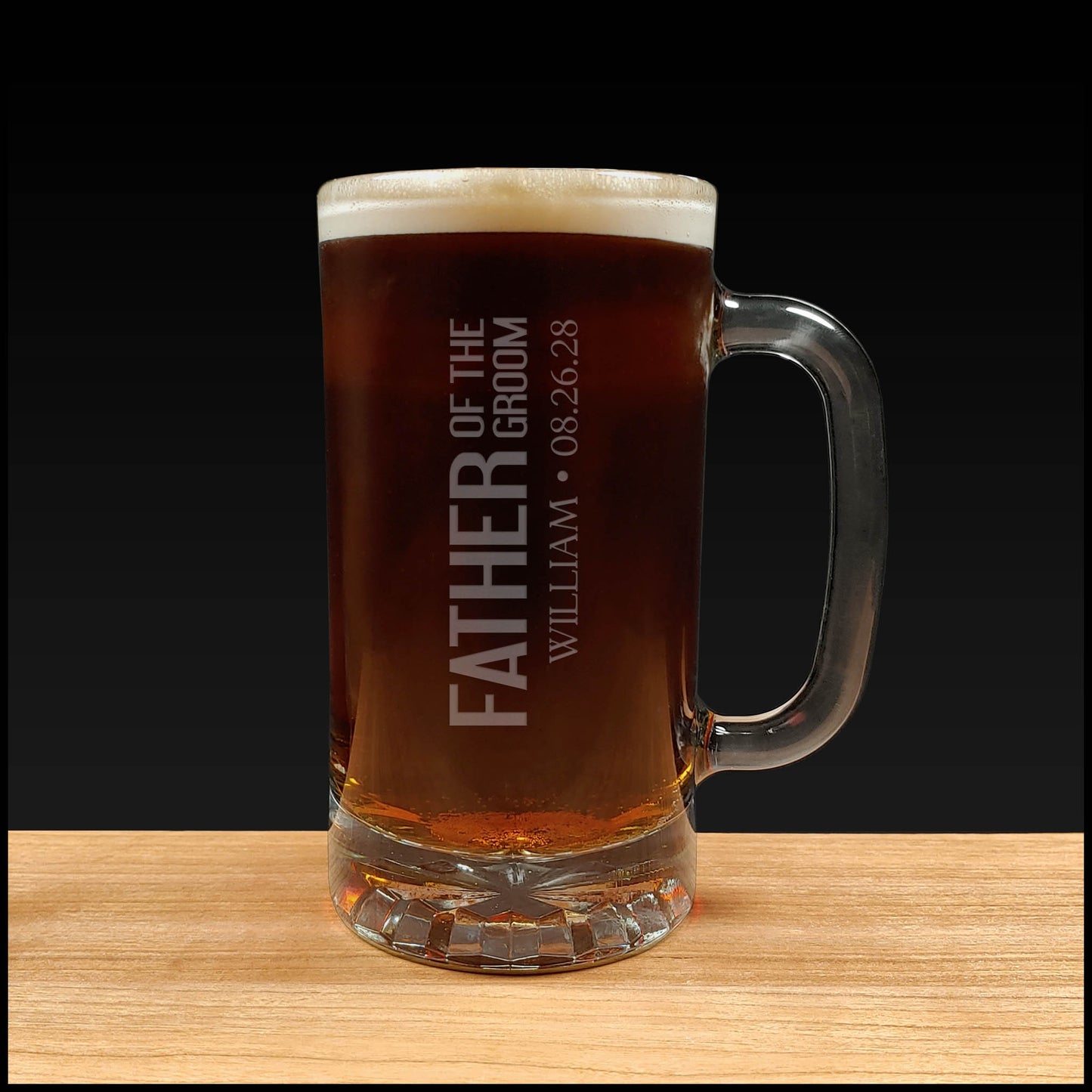 Father of the Bride 16oz Beer Glass - Deeply Etched Beer Mug - Personalized Engraved Pint Glass