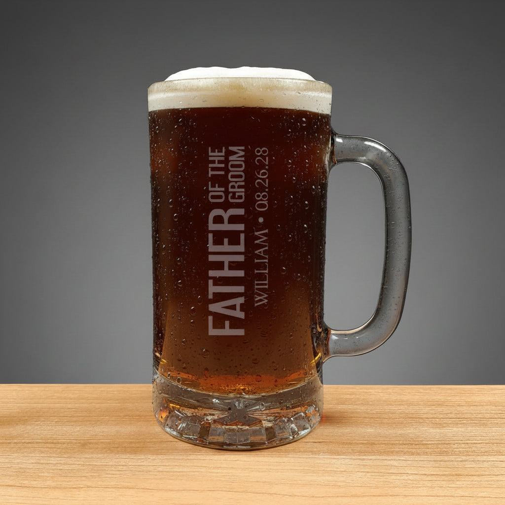 Father of the Bride 16oz Beer Glass - Deeply Etched Beer Mug - Personalized Engraved Pint Glass