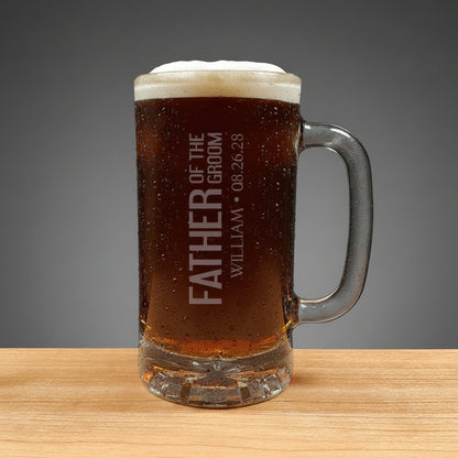 Father of the Bride 16oz Beer Glass - Deeply Etched Beer Mug - Personalized Engraved Pint Glass