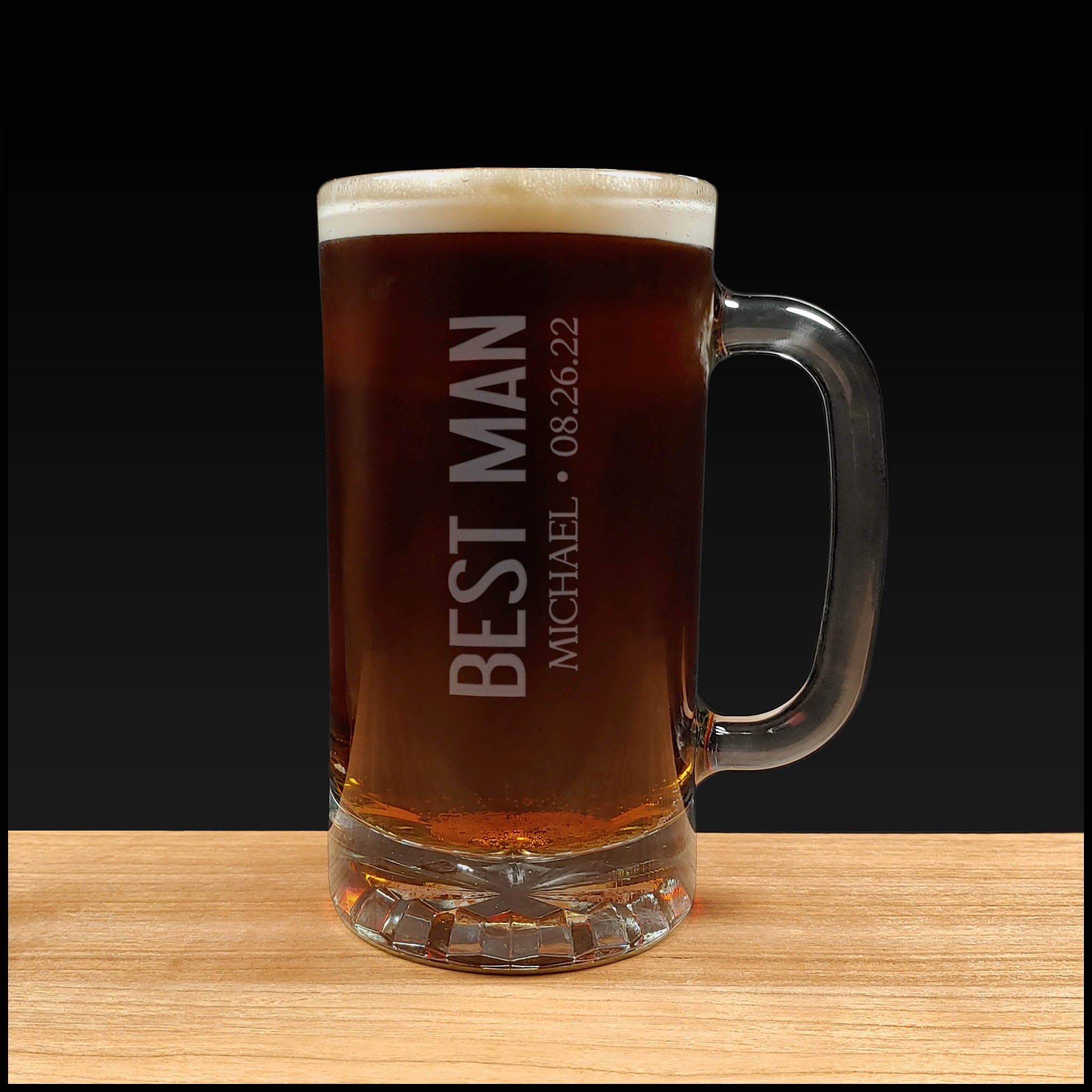 Best Man Tuxedo Beer Mug design - Dark Beer - Copyright Hues in Glass