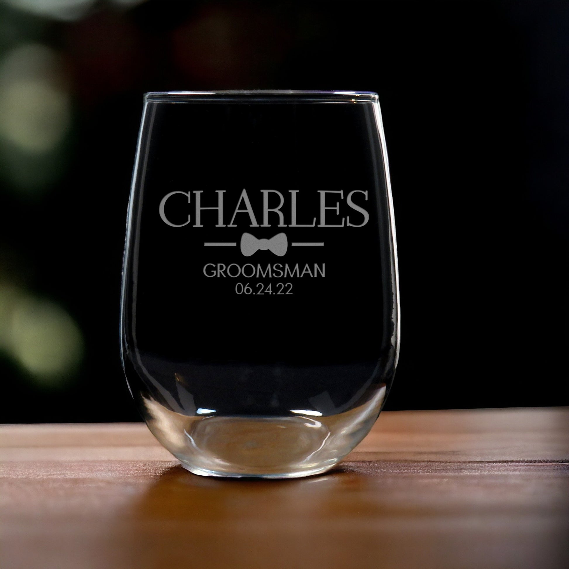 Groomsman Stemless Wine Glass - Copyright Hues in Glass