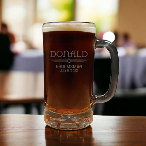 Classic Groomsman Beer Mug design - Dark Beer - Copyright Hues in Glass