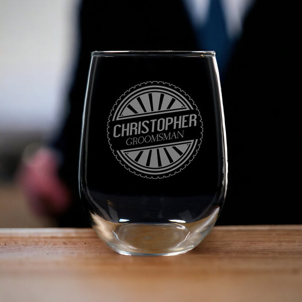 Groomsman Stemless Wine Glass - Copyright Hues in Glass