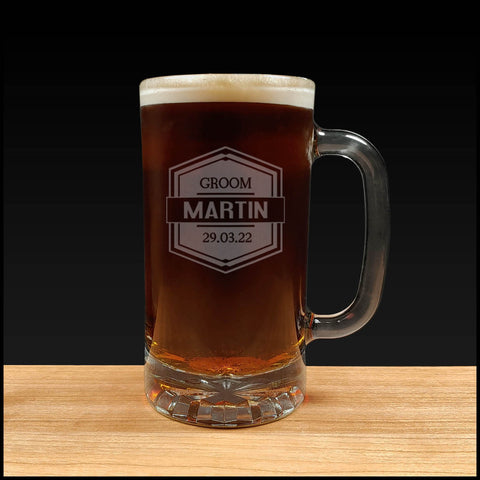 Groom Beer Mug - Dark Beer - Copyright Hues in Glass