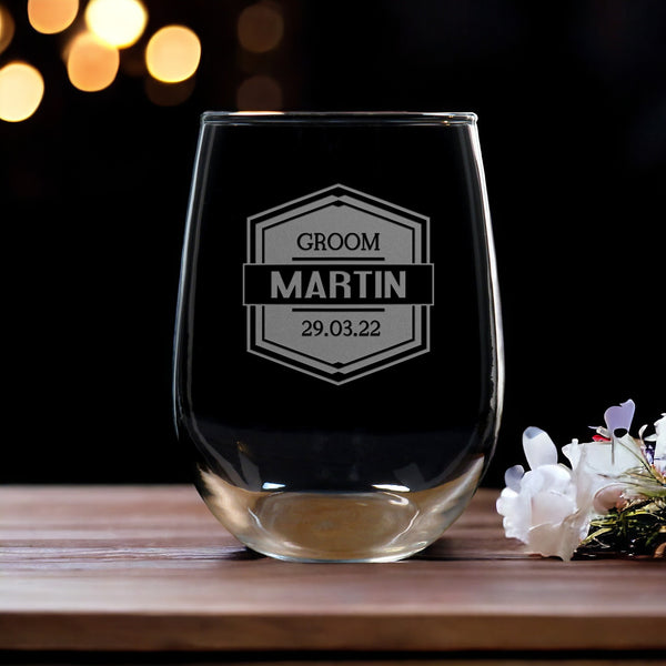 Groom Stemless Wine Glass - Copyright Hues in Glass
