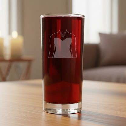 Personalized Bride Cooler Glass – Etched Wedding Dress and the word "BRIDE" Glass Tumbler