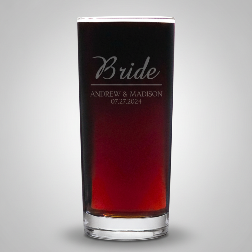 Wedding Cooler Glass – Bride Etched Beer Glass - Wedding Celebration Gift
