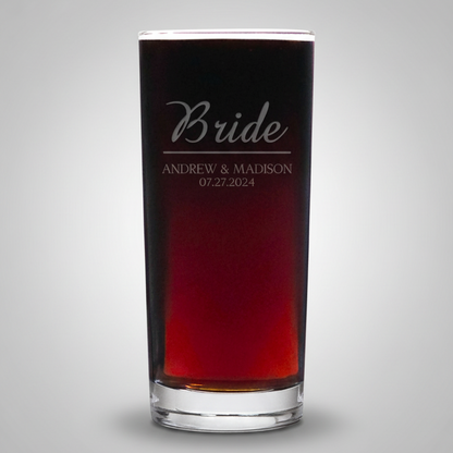 Wedding Cooler Glass – Bride Etched Beer Glass - Wedding Celebration Gift