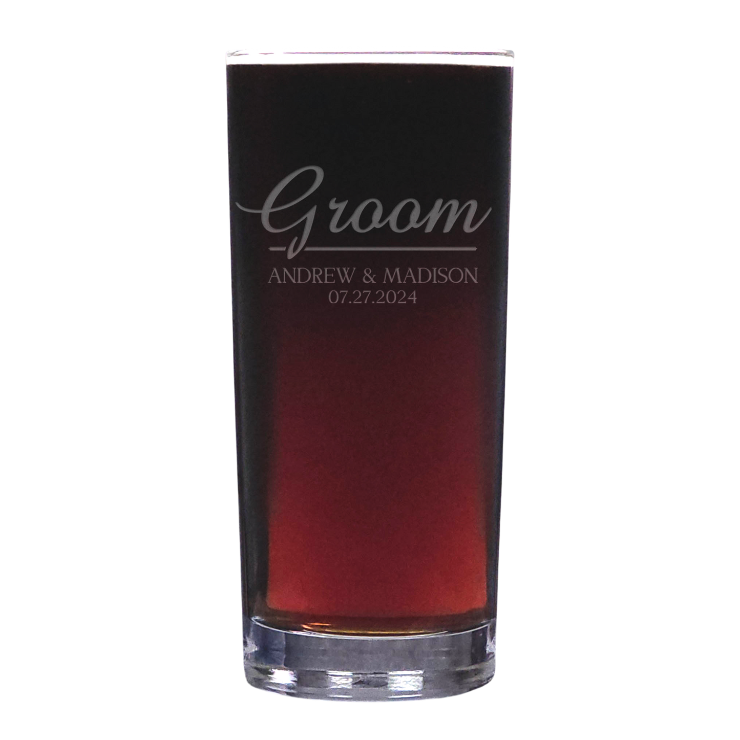 Personalized Groom Cooler Tumbler Glass – Sandblasted Groom Beer Glass, Custom Engraved Wedding Party Drinkware, Groom Gift