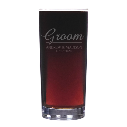 Personalized Groom Cooler Tumbler Glass – Sandblasted Groom Beer Glass, Custom Engraved Wedding Party Drinkware, Groom Gift