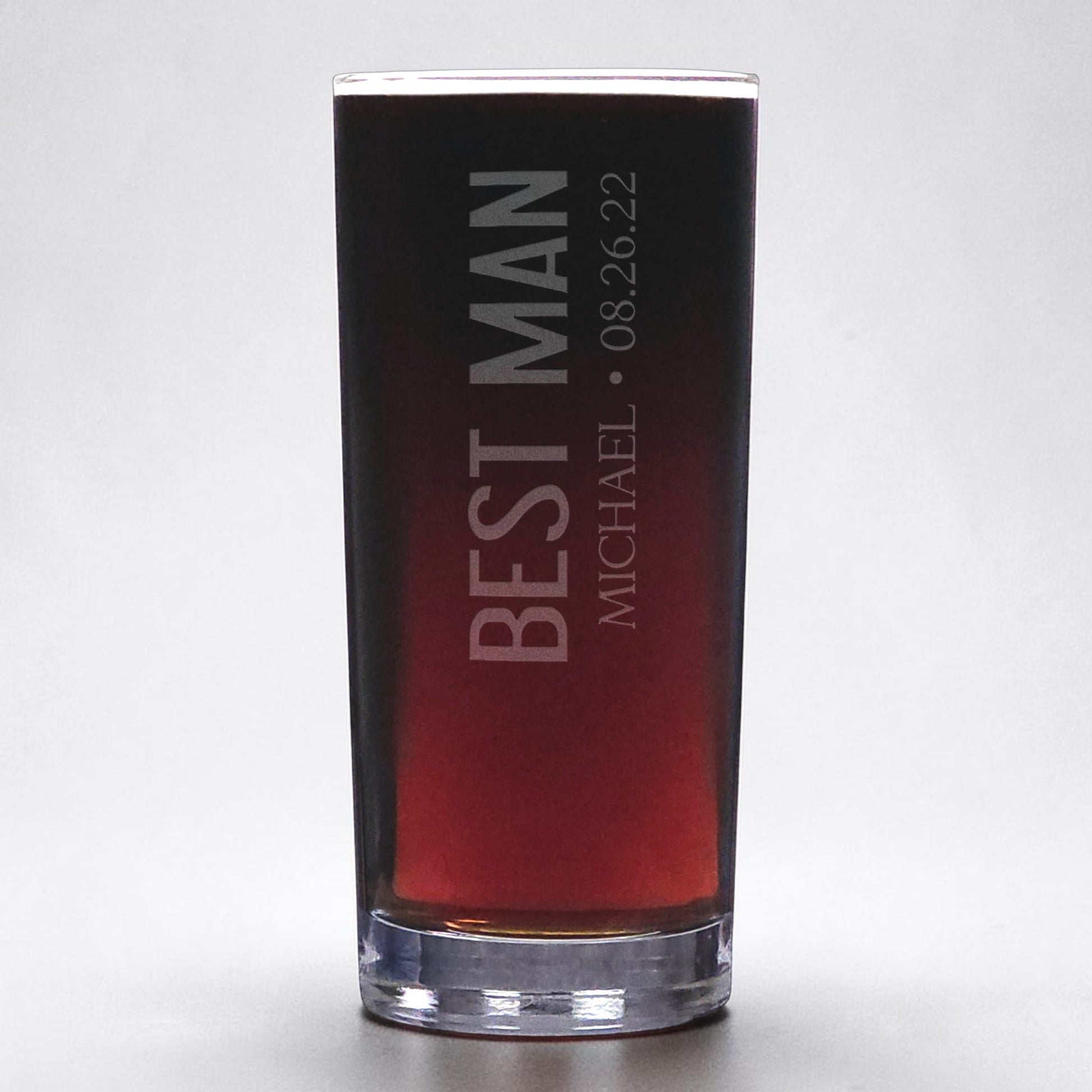 Personalized glass with 'Best Man' engraving on a white background