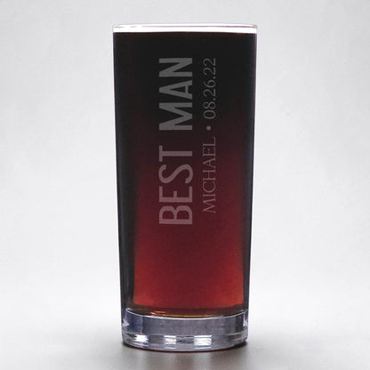 Personalized glass with 'Best Man' engraving on a white background