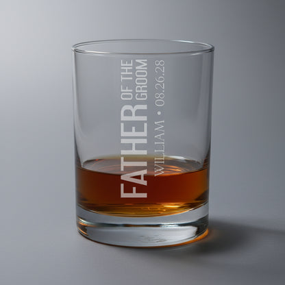 Father of the Groom Personalized 13oz Whiskey Glass - Custom Deep Etched Rocks Glass