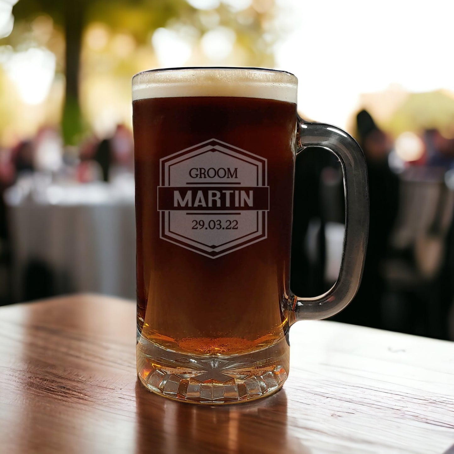 Groomsman Design 16oz Engraved Beer Mug - Groom - Copyright Hues in Glass
