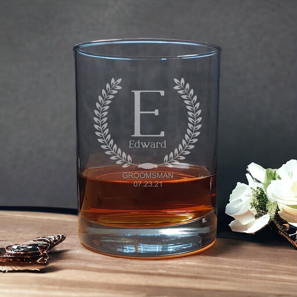 Groomsman Monogram Engraved 13oz Whiskey Glass - Wedding Party Personalized Gift
