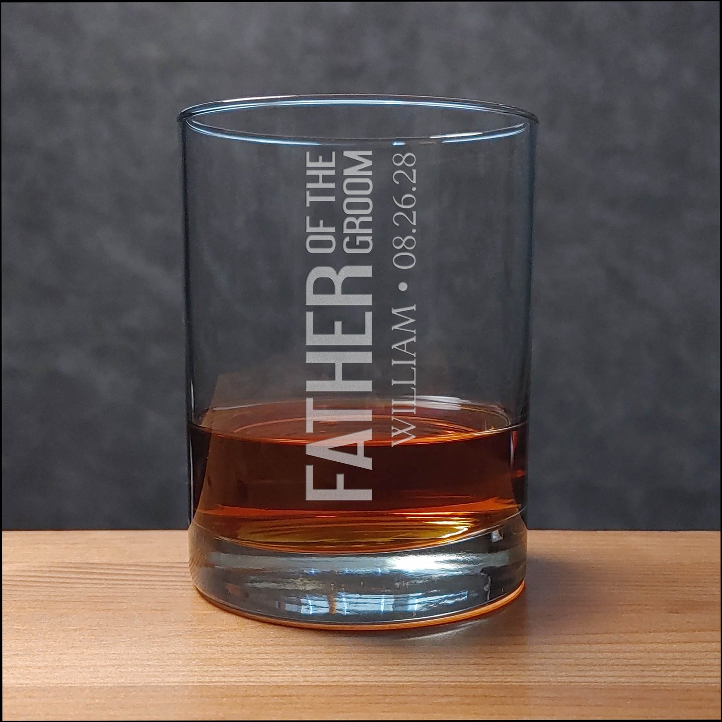 Father of the Groom Personalized 13oz Whiskey Glass - Custom Deep Etched Rocks Glass