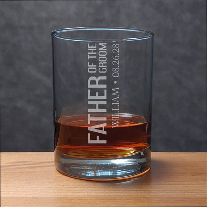 Father of the Groom Personalized 13oz Whiskey Glass - Custom Deep Etched Rocks Glass