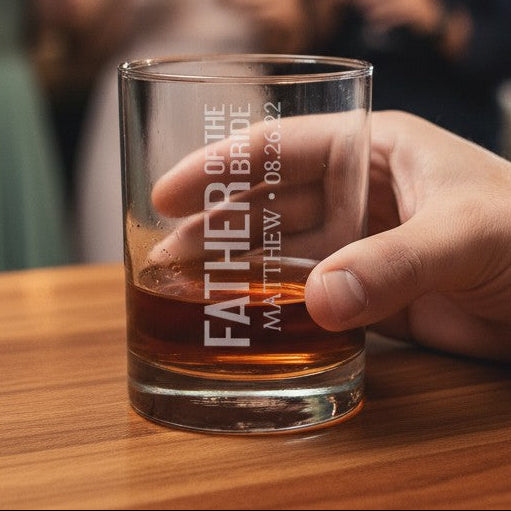 Father of the Bride Personalized 13oz Whiskey Glass - Custom Deep Etched Rocks Glass