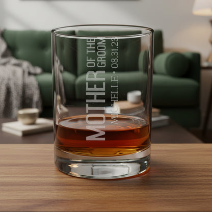 Mother of the Groom Personalized 13oz Whiskey Glass - Custom Deep Etched Rocks Glass