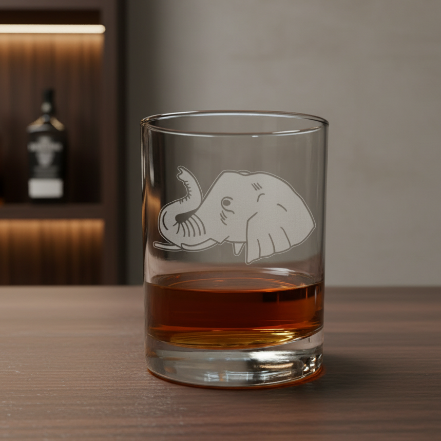 Elephant Head 13 oz Whisky Glass - Copyright Hues in Glass