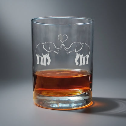 Elephants in Love 13oz - Design 2 - Engraved Whiskey Glass