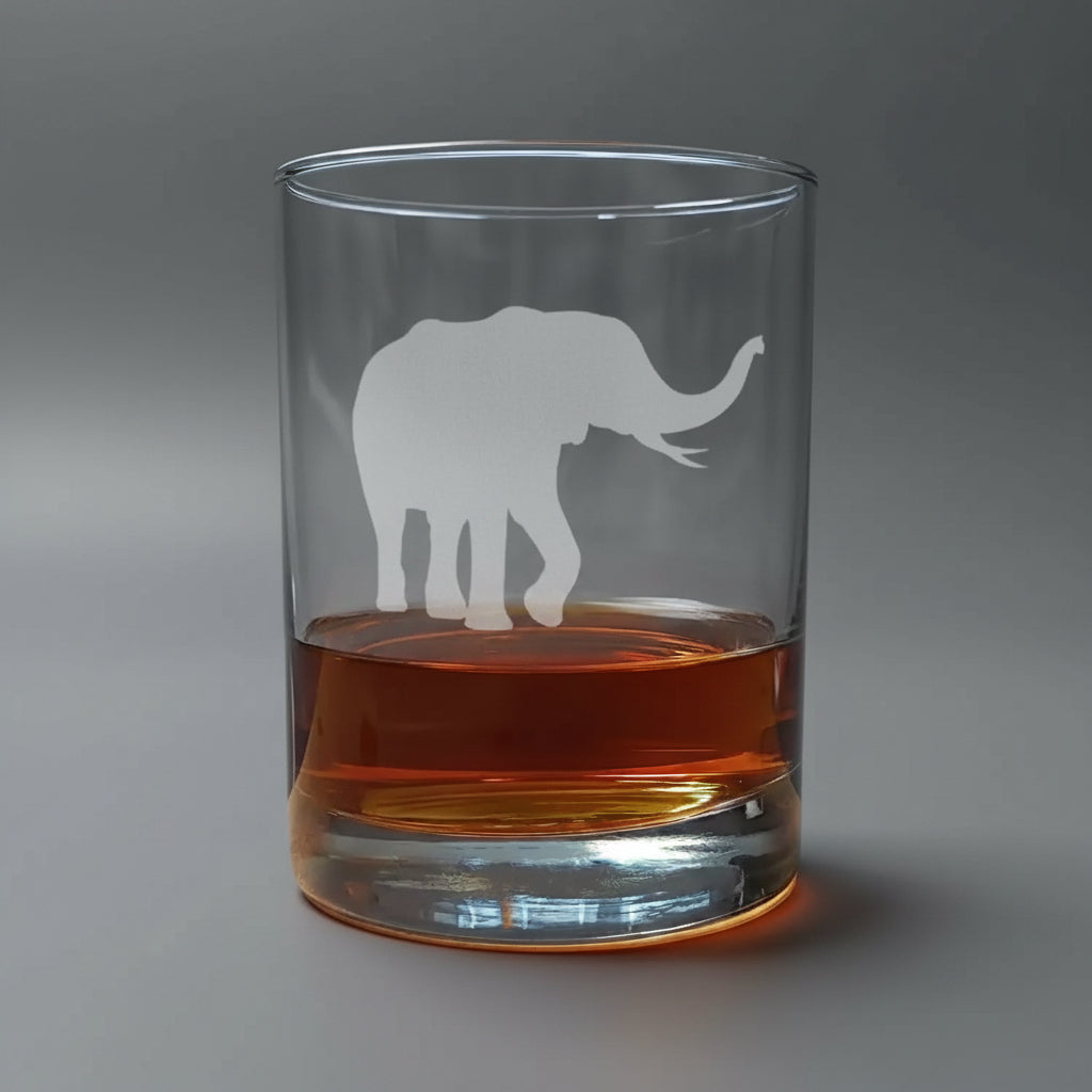 Elephant 13oz Engraved Whiskey Glass - Design 6 - Animal Personalized Gift