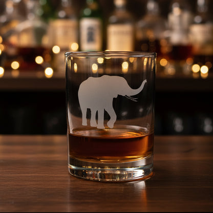 Elephant 13oz Engraved Whiskey Glass - Design 6 - Animal Personalized Gift