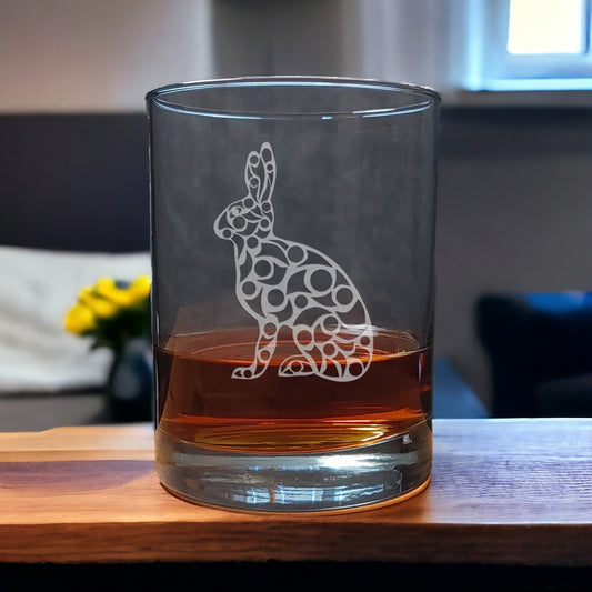 Hare 13oz Whiskey Glass - Etched Whiskey Glass - Animal Personalized Gift - Free Personalization
