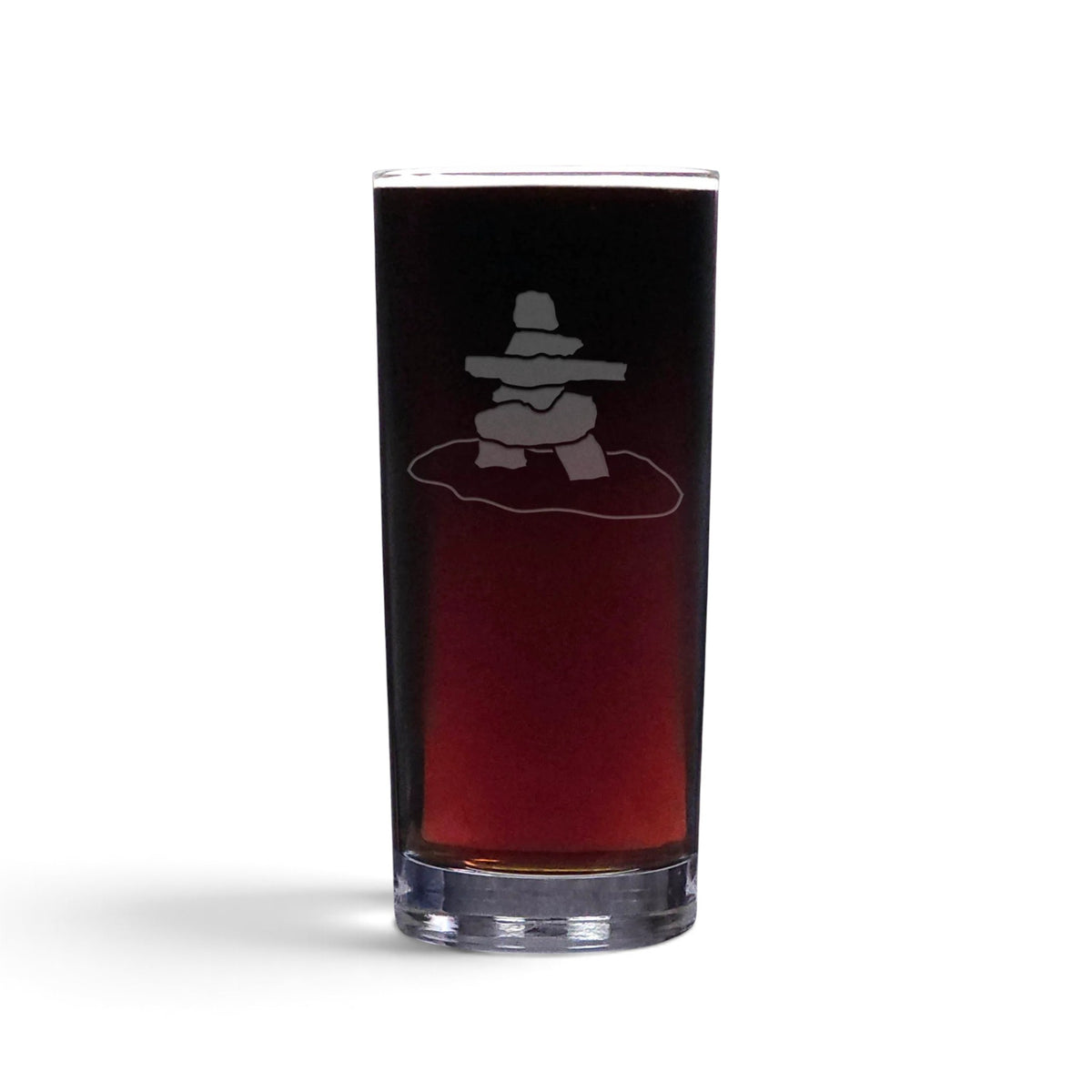 Inuksuk 15oz Cooler Glass, Deep Sand Etched Water Tumbler, Canadian Stone Marker Drinking Glass
