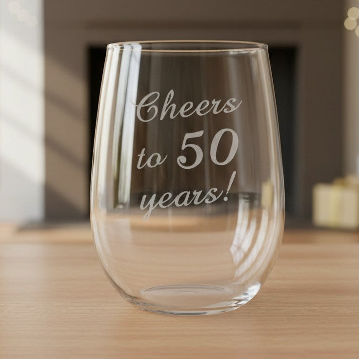 "Cheers to" Stemless Wine Glass 17oz - Custom Milestone Age Wine Glass - Engraved Adult Gift