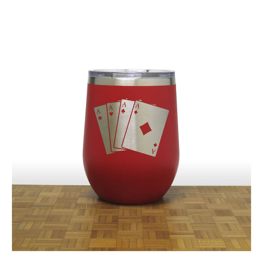 Red - Diamond playing cards 12 oz Insulated Wine Tumbler - Copyright Hues in Glass