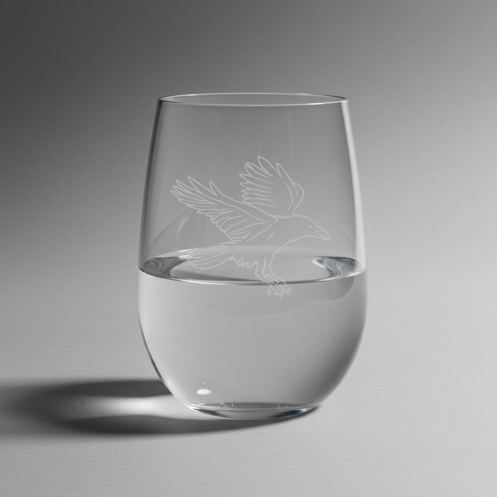 Personalized Raven 17oz Stemless Wine Glass - Custom Gothic Barware - Engraved Black Bird Drinking Tumbler