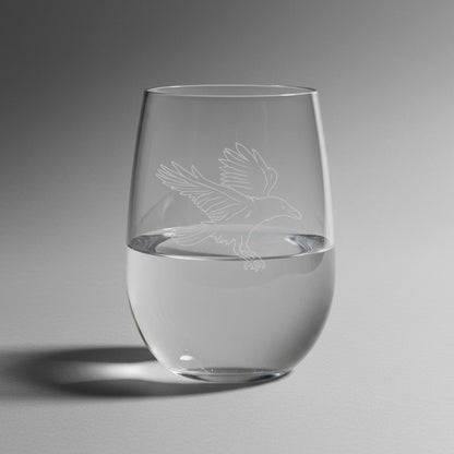 Personalized Raven 17oz Stemless Wine Glass - Custom Gothic Barware - Engraved Black Bird Drinking Tumbler